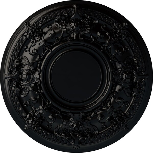 Ekena Millwork Jackson Ceiling Medallion (Fits Canopies up to 13 1/2"), Hand-Painted Jet Black, 32 3/4"OD x 2 1/2"P CM32JABLF - main